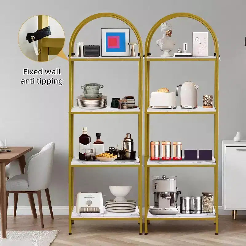 Étagère arquée à 4/5 niveaux – Unité de rangement industrielle à étagères ouvertes avec cadre métallique robuste, présentoir autonome pour la décoration du salon ou de la chambre.