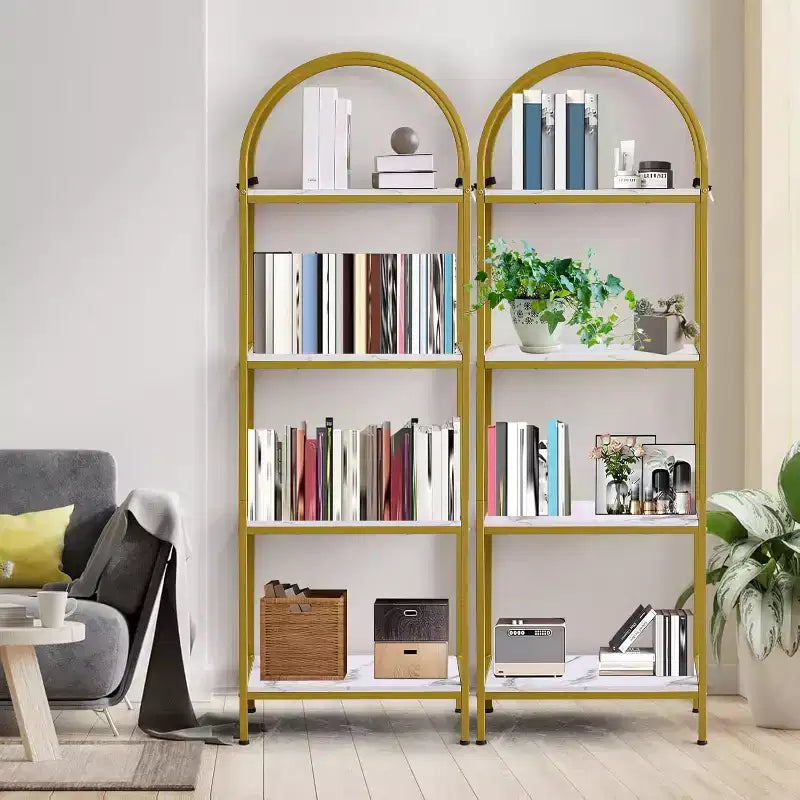 Étagère arquée à 4/5 niveaux – Unité de rangement industrielle à étagères ouvertes avec cadre métallique robuste, présentoir autonome pour la décoration du salon ou de la chambre.