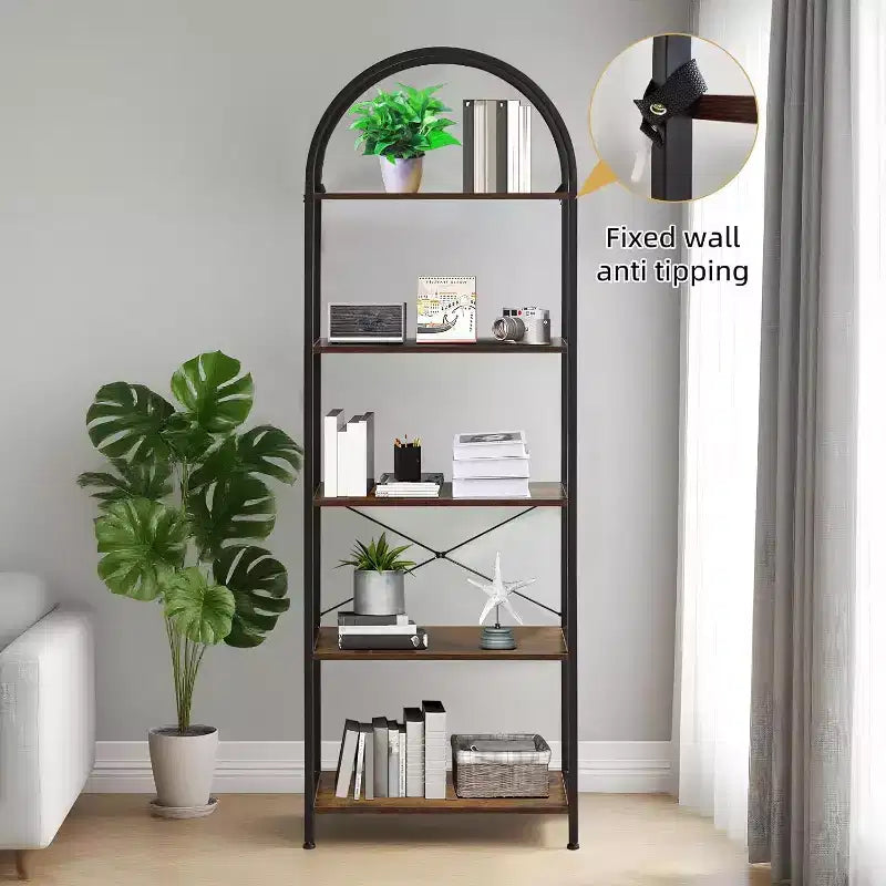 Étagère arquée à 4/5 niveaux – Unité de rangement industrielle à étagères ouvertes avec cadre métallique robuste, présentoir autonome pour la décoration du salon ou de la chambre.