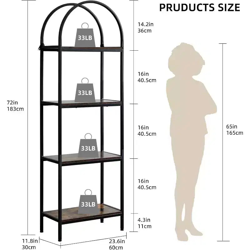 Étagère arquée à 4/5 niveaux – Unité de rangement industrielle à étagères ouvertes avec cadre métallique robuste, présentoir autonome pour la décoration du salon ou de la chambre.