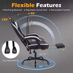 Costway Gaming Chair with Headrest, Lumbar Support, Linkage Armrests, Reclining Backrest Black & White/Navy Blue & Black