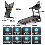 Foldable 5.0HP Treadmill for Home w/ 20% Auto Incline,400lbs Capacity Treadmill,12MPH Fast Speed,105 Programs,APP Enabled, Bluetooth Speakers