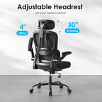 Chaise de bureau ergonomique en maille TUYOHW avec support lombaire réglable, appui-tête et accoudoirs relevables, chaise de bureau à domicile pour l'étude, salle de jeux