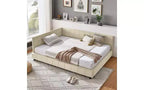 Lit de repos complet en velours de style Mid-Century TUYOHW, cadre de canapé-lit rembourré avec structure de lit plateforme en bois d'eucalyptus, lit capitonné avec têtes de lit