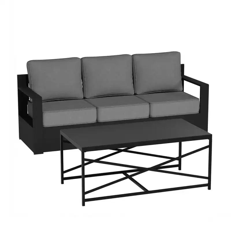 UPTIOT Outdoor 3-Seat Sofa & Coffee Table Set with Weather-Resistant Fabric