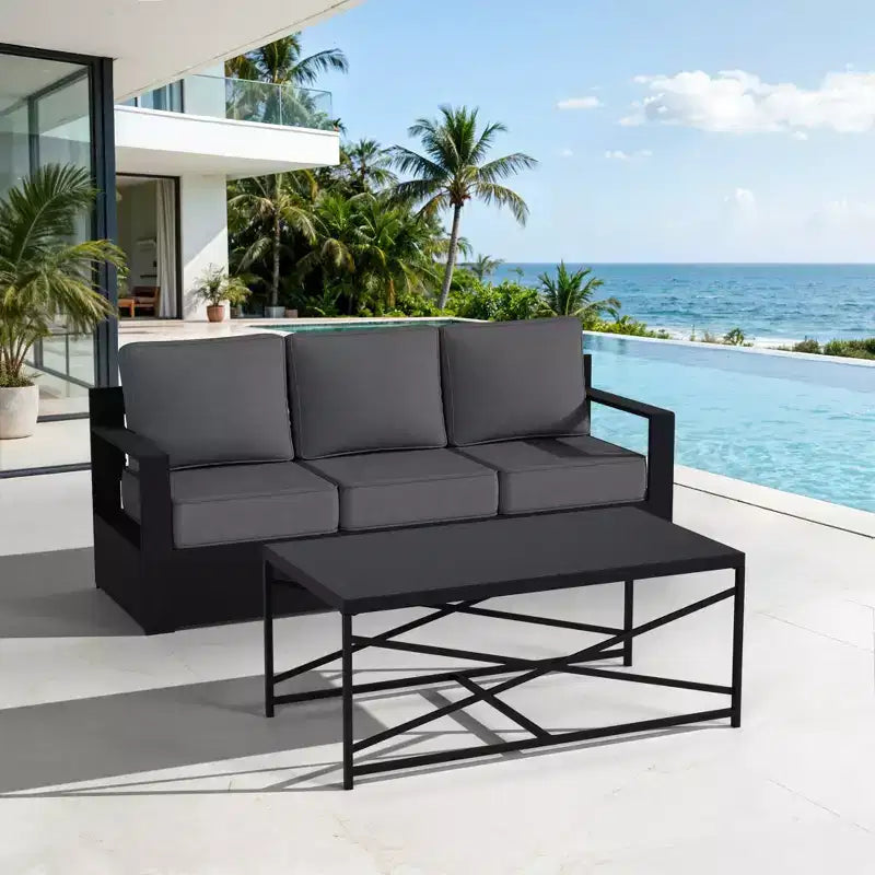 UPTIOT Outdoor 3-Seat Sofa & Coffee Table Set with Weather-Resistant Fabric