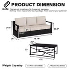 UPTIOT Outdoor 3-Seat Sofa & Coffee Table Set with Weather-Resistant Fabric