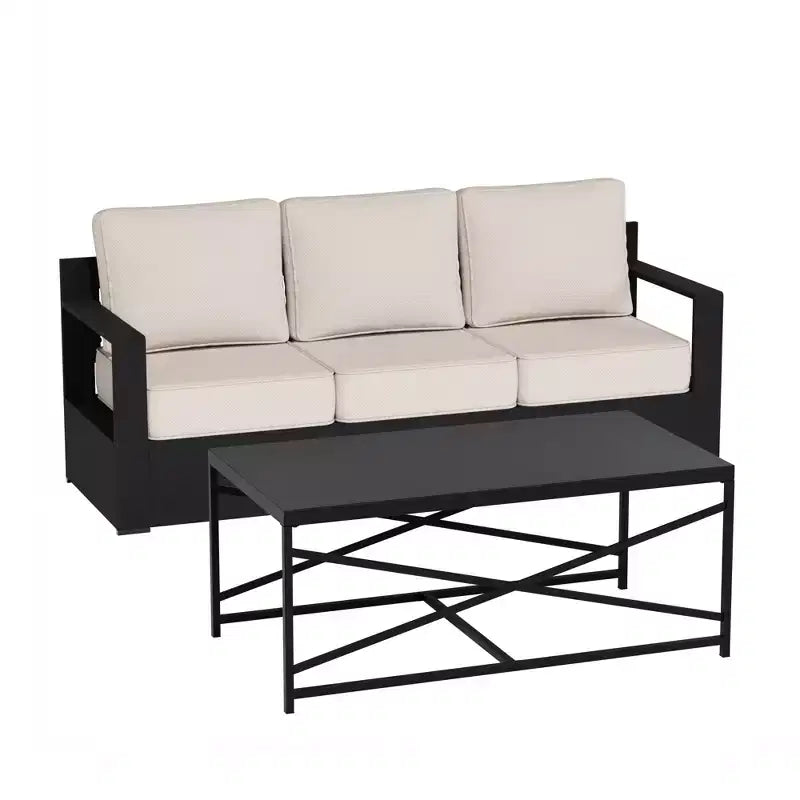 UPTIOT Outdoor 3-Seat Sofa & Coffee Table Set with Weather-Resistant Fabric
