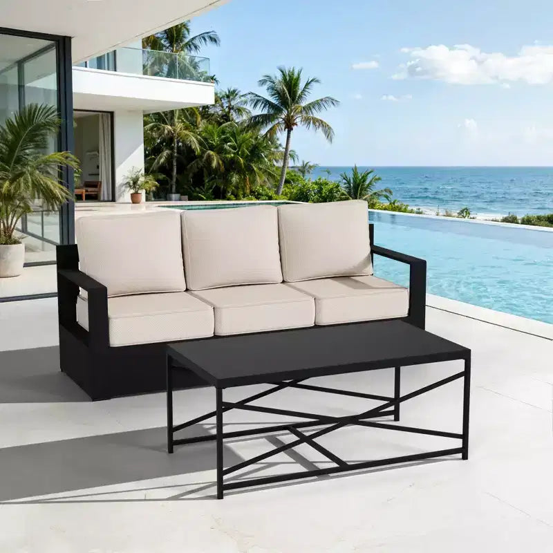 UPTIOT Outdoor 3-Seat Sofa & Coffee Table Set with Weather-Resistant Fabric