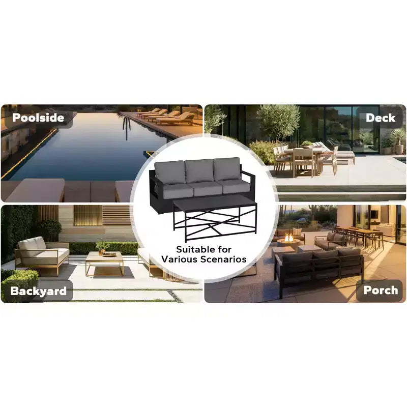UPTIOT Outdoor 3-Seat Sofa & Coffee Table Set with Weather-Resistant Fabric