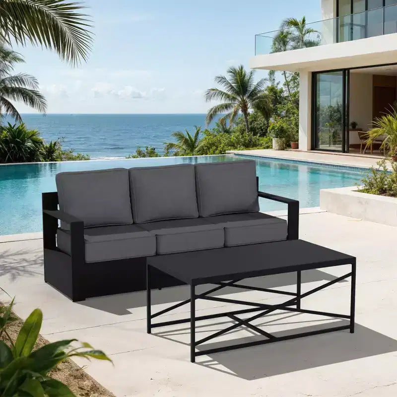 UPTIOT Outdoor 3-Seat Sofa & Coffee Table Set with Weather-Resistant Fabric
