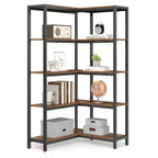 VASAGLE 5 Tier Bookshelf with Metal Frame, Convertible Industrial Corner Shelf, 9.4 x 40.2 x 55.9 Inches, Rustic Brown and Ink Black