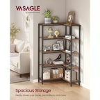 VASAGLE 5 Tier Bookshelf with Metal Frame, Convertible Industrial Corner Shelf, 9.4 x 40.2 x 55.9 Inches, Rustic Brown and Ink Black
