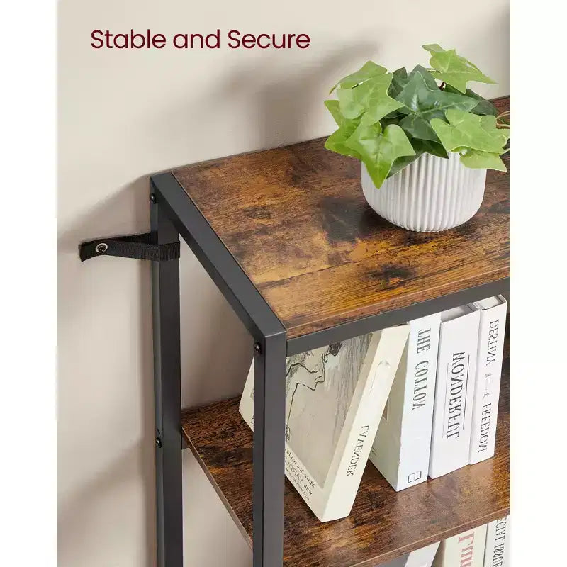 VASAGLE 5 Tier Bookshelf with Metal Frame, Convertible Industrial Corner Shelf, 9.4 x 40.2 x 55.9 Inches, Rustic Brown and Ink Black