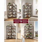 VASAGLE 5 Tier Bookshelf with Metal Frame, Convertible Industrial Corner Shelf, 9.4 x 40.2 x 55.9 Inches, Rustic Brown and Ink Black