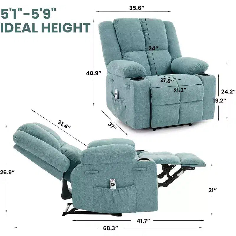 Acekool Oversized Massage Recliner Chair, Ergonomic Single Sofa with Vibration, Footrest, for Living Room