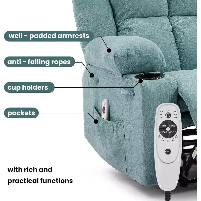 Acekool Oversized Massage Recliner Chair, Ergonomic Single Sofa with Vibration, Footrest, for Living Room