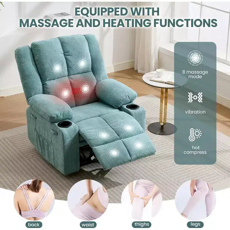 Acekool Oversized Massage Recliner Chair, Ergonomic Single Sofa with Vibration, Footrest, for Living Room