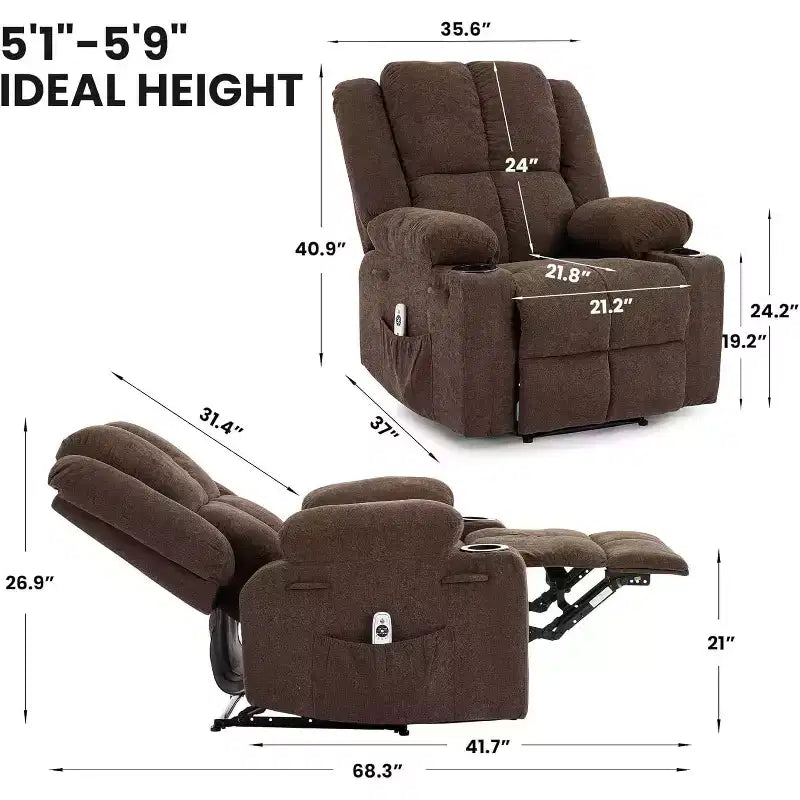 Acekool Oversized Massage Recliner Chair, Ergonomic Single Sofa with Vibration, Footrest, for Living Room