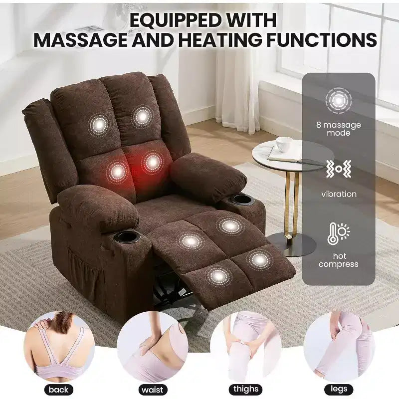Acekool Oversized Massage Recliner Chair, Ergonomic Single Sofa with Vibration, Footrest, for Living Room