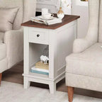 COZONY Narrow Side Table Set of 2, Farmhouse End Tables Drawer Storage Shelf Wooden Nightstands for Living Room Bedroom