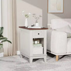 COZONY Narrow Side Table Set of 2, Farmhouse End Tables Drawer Storage Shelf Wooden Nightstands for Living Room Bedroom