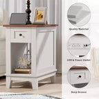 COZONY Narrow Side Table Set of 2, Farmhouse End Tables Drawer Storage Shelf Wooden Nightstands for Living Room Bedroom