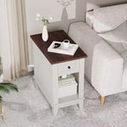 COZONY Narrow Side Table Set of 2, Farmhouse End Tables Drawer Storage Shelf Wooden Nightstands for Living Room Bedroom
