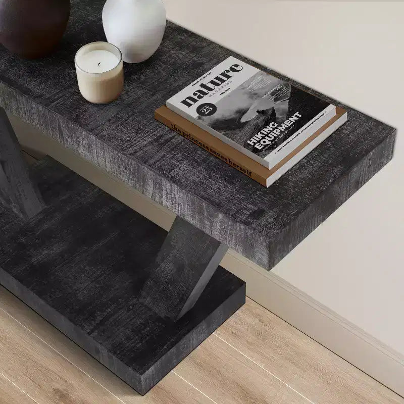 TUYOHW 60IN Vintage Distressed Wood Console Table with 2-Tier Solid Wood Storage Cabinet, Entryway Table with Thick Base, Hallway Table