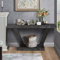 TUYOHW 60IN Vintage Distressed Wood Console Table with 2-Tier Solid Wood Storage Cabinet, Entryway Table with Thick Base, Hallway Table