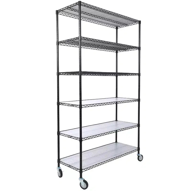 VIYET 6 Tier 6000LBS NSF Metal Wire Shelving, Heavy Duty Adjustable Rack with Wheels & Shelf Liners (Black, 84H48L20D)
