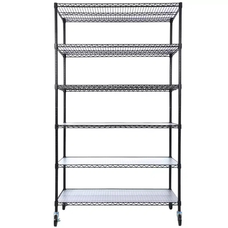VIYET 6 Tier 6000LBS NSF Metal Wire Shelving, Heavy Duty Adjustable Rack with Wheels & Shelf Liners (Black, 84H48L20D)