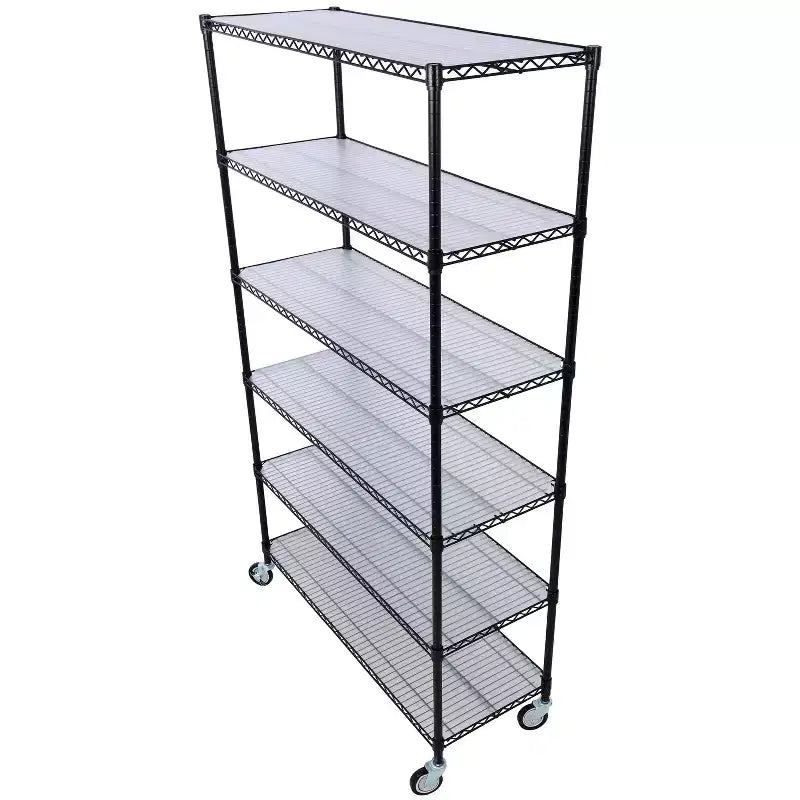 VIYET 6 Tier 6000LBS NSF Metal Wire Shelving, Heavy Duty Adjustable Rack with Wheels & Shelf Liners (Black, 84H48L20D)