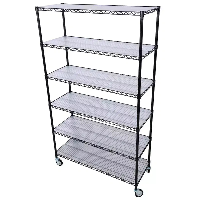VIYET 6 Tier 6000LBS NSF Metal Wire Shelving, Heavy Duty Adjustable Rack with Wheels & Shelf Liners (Black, 84H48L20D)