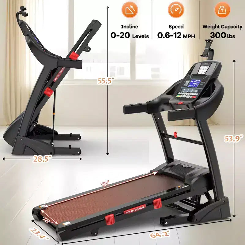5HP Foldable Treadmill w/ 20% Auto Incline,400LB Treadmill for Home,Personalized App Control,71 Programs,12MPH Fast Speed for Varied Workout Intensity