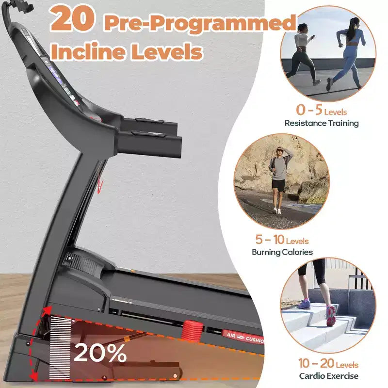 5HP Foldable Treadmill w/ 20% Auto Incline,400LB Treadmill for Home,Personalized App Control,71 Programs,12MPH Fast Speed for Varied Workout Intensity