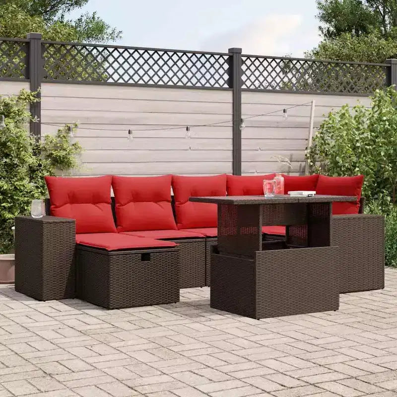 vidaXL Patio Sofa Set with Cushions Poly Rattan Acacia