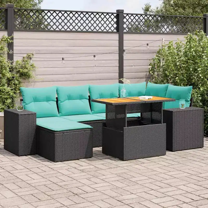 vidaXL Patio Sofa Set with Cushions Poly Rattan Acacia