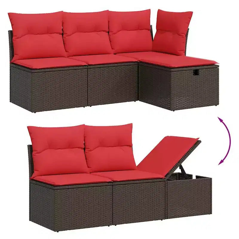 vidaXL Patio Sofa Set with Cushions Poly Rattan Acacia