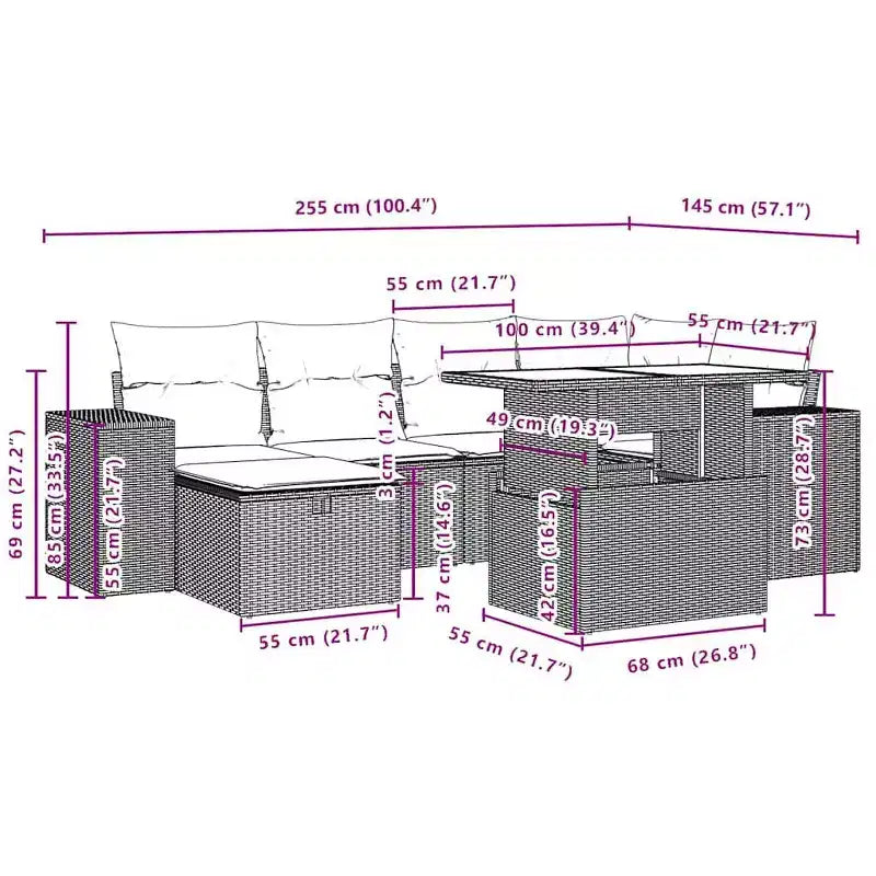 vidaXL Patio Sofa Set with Cushions Poly Rattan Acacia