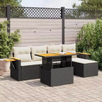 vidaXL 6 Piece Patio Sofa Set with Cushions Poly Rattan and Acacia