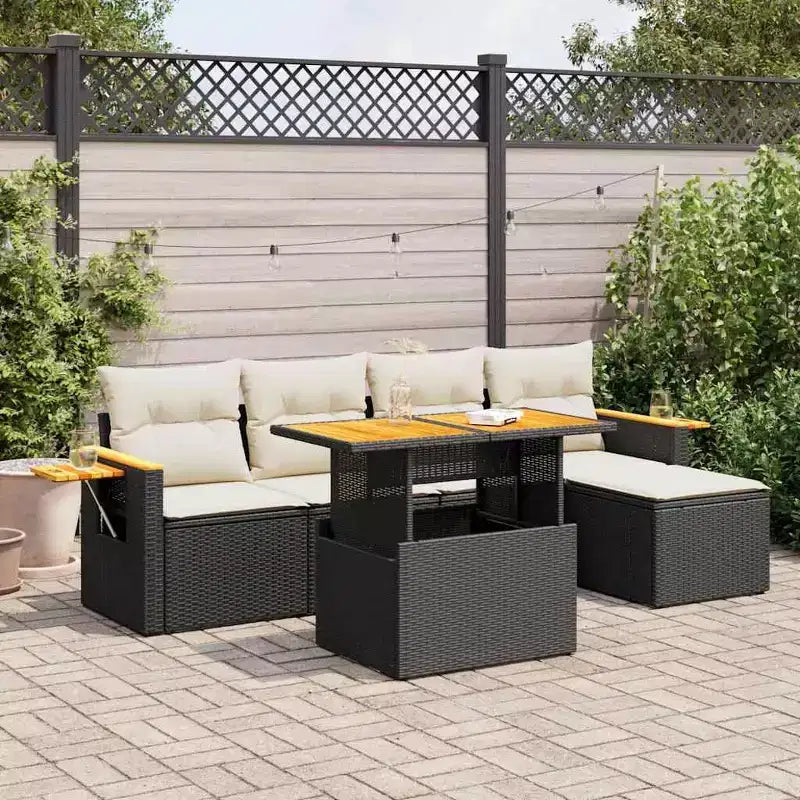 vidaXL 6 Piece Patio Sofa Set with Cushions Poly Rattan and Acacia
