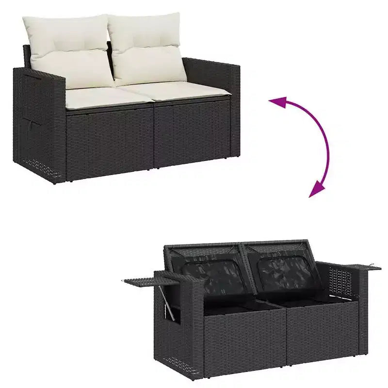vidaXL 6 Piece Patio Sofa Set with Cushions Poly Rattan and Acacia