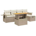 vidaXL 6 Piece Patio Sofa Set with Cushions Poly Rattan and Acacia