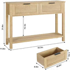 Fluted Entrance Table with 2 drawers, Console Table for Entrance, Wooden Sofa Table for Living Room, Hallway, Hallway, Burlywood