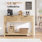 Fluted Entrance Table with 2 drawers, Console Table for Entrance, Wooden Sofa Table for Living Room, Hallway, Hallway, Burlywood