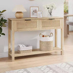 Fluted Entrance Table with 2 drawers, Console Table for Entrance, Wooden Sofa Table for Living Room, Hallway, Hallway, Burlywood