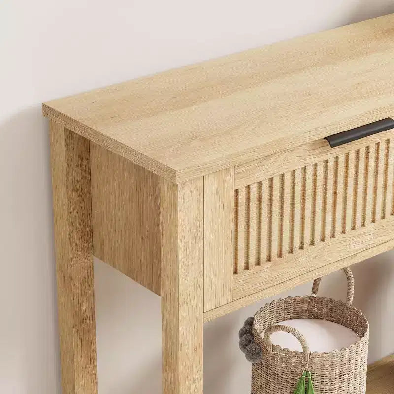 Fluted Entrance Table with 2 drawers, Console Table for Entrance, Wooden Sofa Table for Living Room, Hallway, Hallway, Burlywood