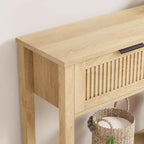Fluted Entrance Table with 2 drawers, Console Table for Entrance, Wooden Sofa Table for Living Room, Hallway, Hallway, Burlywood