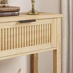Fluted Entrance Table with 2 drawers, Console Table for Entrance, Wooden Sofa Table for Living Room, Hallway, Hallway, Burlywood